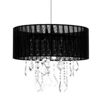 Abażurowa lampa wisząca Leda 31-84316 Candellux glamour kryształki czarna chrom