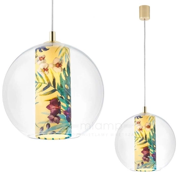 Wisząca lampa z motywem roślinnym Feria M 10902114 Kaspa szklana żółta